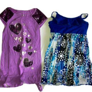 Lot of 2 Girls Justice Shirt Top Blouse Sz 14 Purple Blue Sequins Hearts